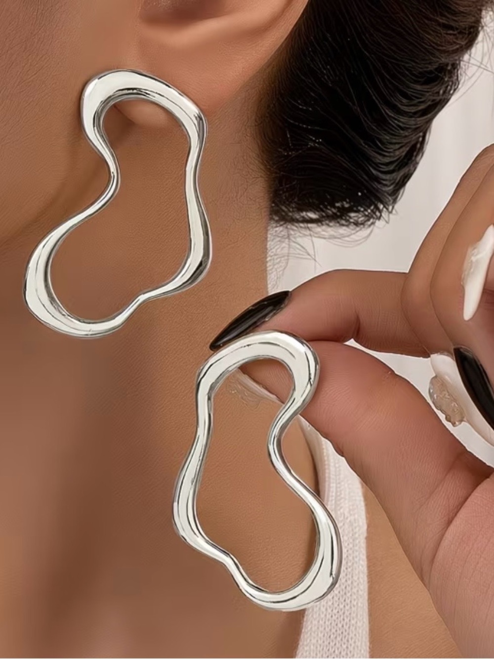 Silver Abstract Organic hoop  Earrings
